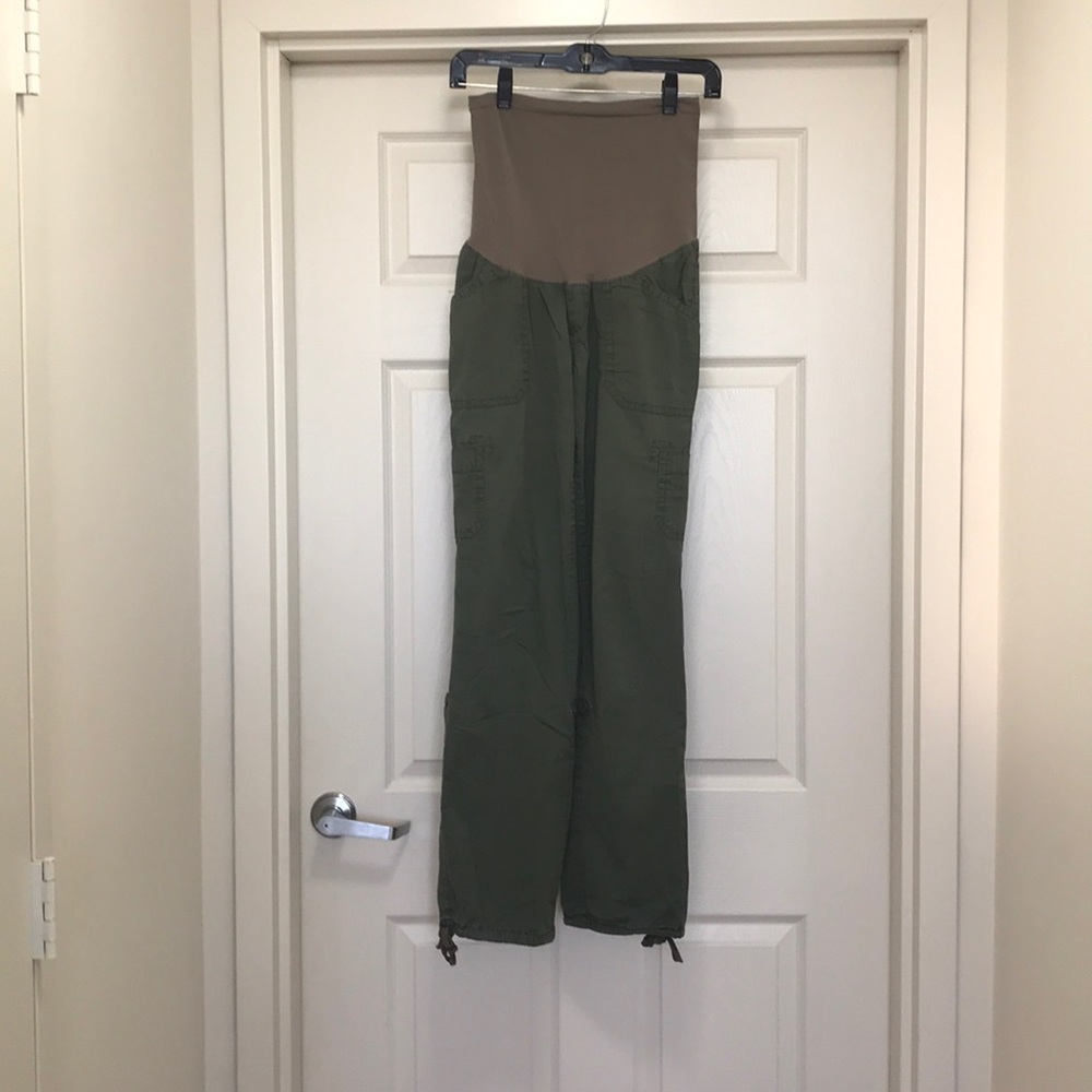Green cargo maternity pants